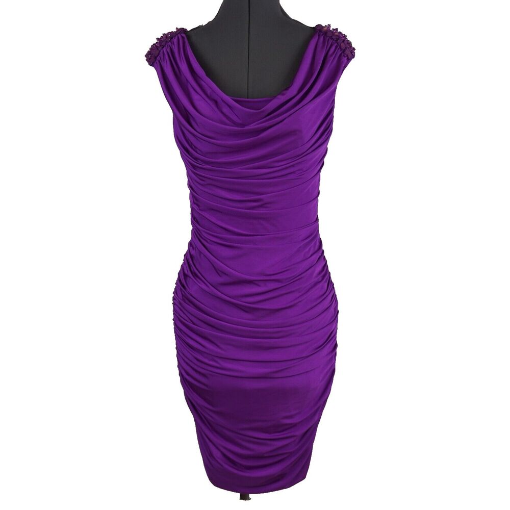TADASHI SHOJI  Dress PS Slinky Purple Evening Beaded Stretch Draped Y2K 70's